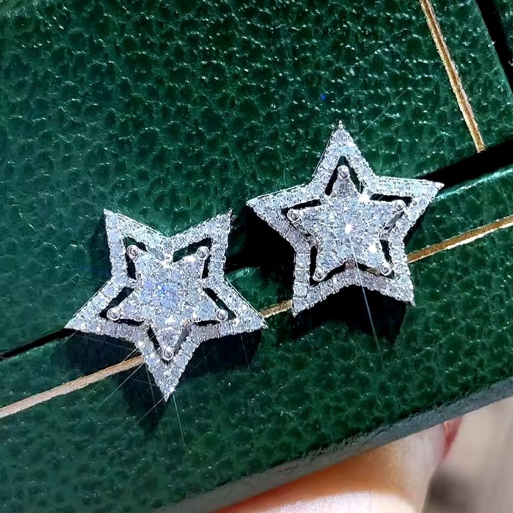 Sterling Silver Cubic Zirconia Star Earrings